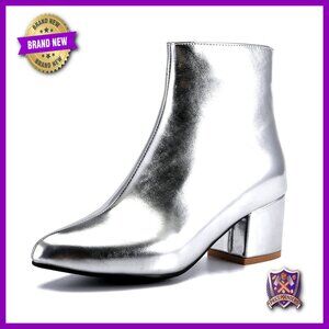 Women's Pointed Toe Ankle Boots Chunky Heel Side Zipper Retro Fashion